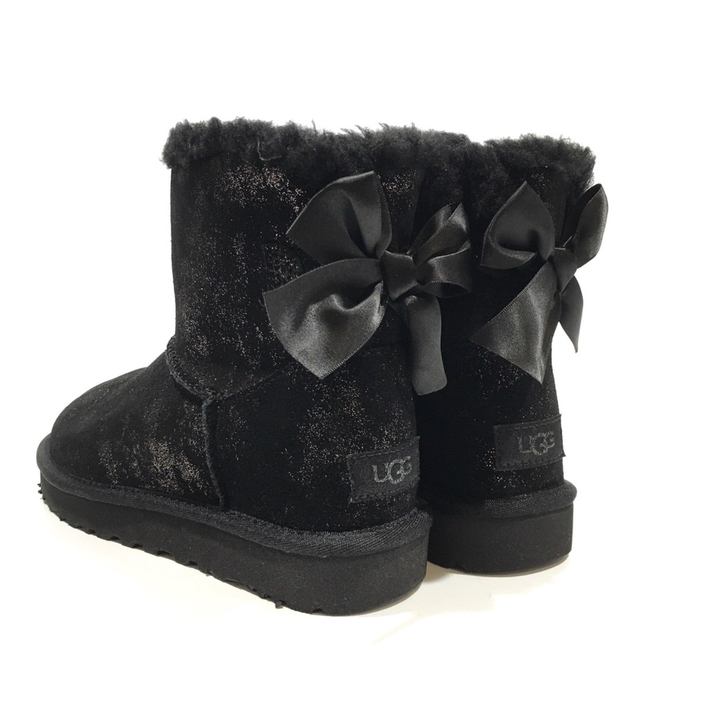 UGG MINI BAILEY BOW GLIMMER BOOTS -BLACK METALLIC SUEDE -WOMEN’S US 7 -NEW - Picture 2 of 8